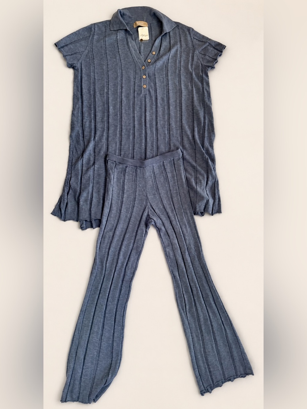 Free People Paloma 2-Piece Ribbed Knit Set Blue Suede color NWT XS - Picture 4 of 11